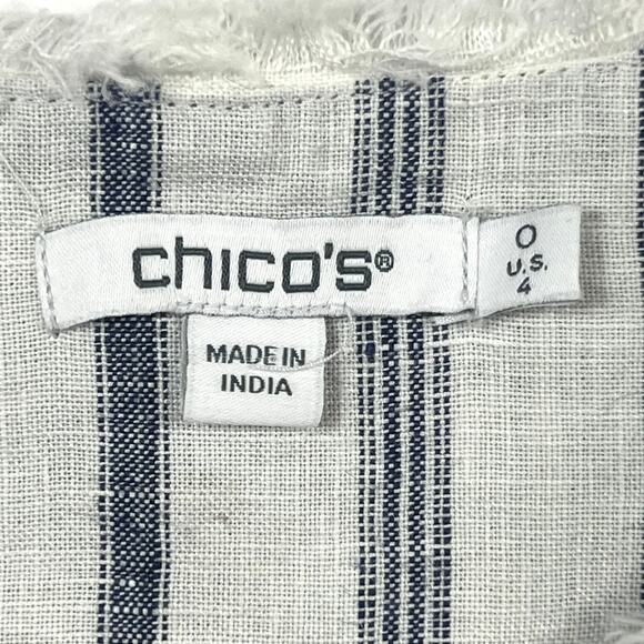 Chico's Size 0 (S/4) Stripe Linen Frayed Open Front Jacket Lined Career Wear - Picture 11 of 12